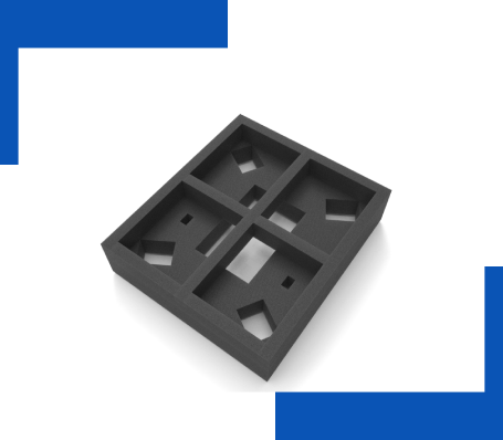 Black foam packaging material with square and rectangular cuts